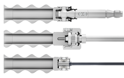 Drei verschiedene Varianten der Kraft&uuml;bertragung einer Exzenterschneckenpumpe