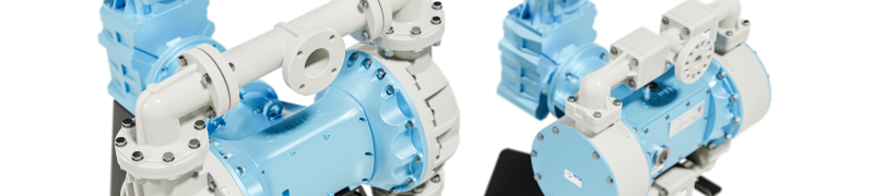 3D-Darstellung zwei elektrischer Membranpumpen unterschiedlicher Baugr&ouml;&szlig;e.