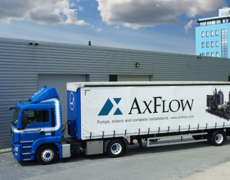 An AxFlow truck parked outside the AxFlow European Distribution Centre (EDC)