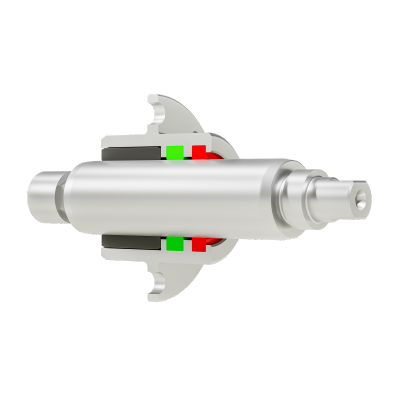 3D-Darstellung eines Dichtungsgeh&auml;uses mit zwei Dichtungen in unterschiedlichen Farben.