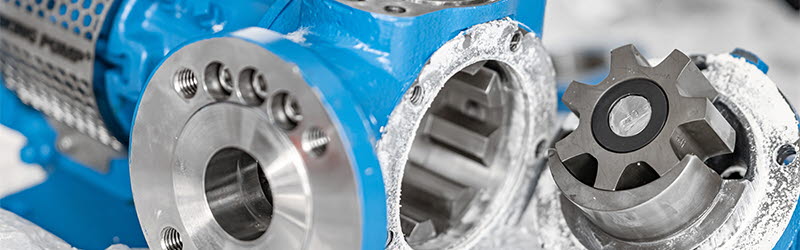 Detailn&iacute; pohled na rotory u čerpadel Viking s vnitřn&iacute;m ozuben&iacute;m