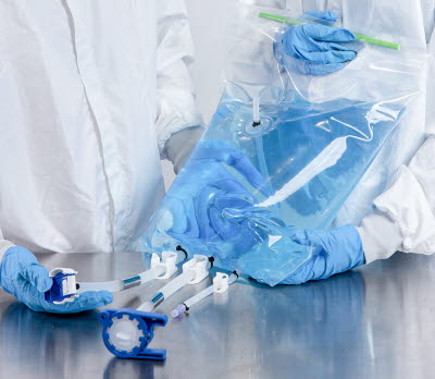 Bio-Bag Single-Use-Assembly mit Schl&auml;uchen, Sterilverbinder und Klammer