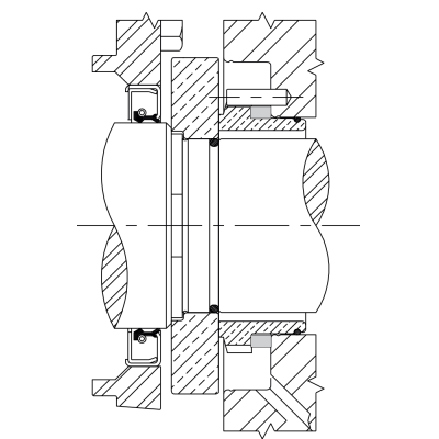 Technische Zeichnung einer einfachen Gleitringdichtung