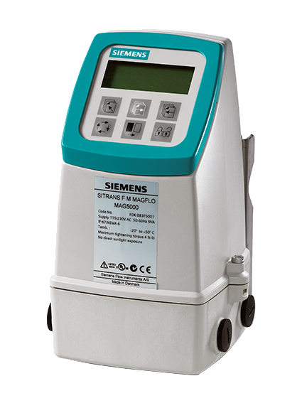 MAG 5100W flenset målerrør sammen med MAG 5000 eller MAG 6000 forsterker.
Siemens SITRANS F M MAGFLO elektromagnetiske målere for vann og avløp m.m.
Unik SENSORPROM (minnebrikke) med data til målerøret gjør oppstarten til en lek. Siemens SITRANS FM MAGFLO