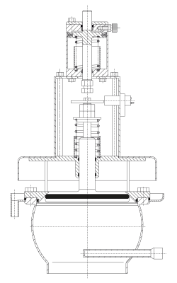 Das Vakuumventil ist in einer technischen Zeichnung auf transparenten Hintergrund dargestellt.