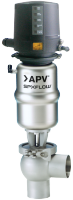 Hygienick&yacute; ventil APV pro uzav&iacute;r&aacute;n&iacute;, přep&iacute;n&aacute;n&iacute; a ř&iacute;zen&iacute; toku produktu nebo čistic&iacute;ch m&eacute;di&iacute; v kosmetick&yacute;ch v&yacute;robn&iacute;ch procesech.