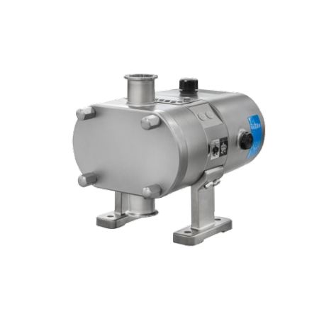 INOXPA ULTILOBE rotary lobe pump with vertical inlet and outlet ports, stainless steel hygienic design