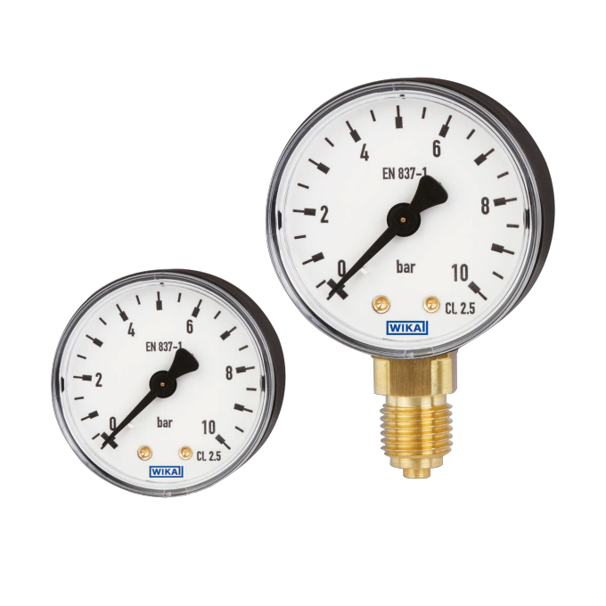Passer for alle flytende og gasformige medier som ikke angriper Cu-legering. WIKA manometer type 111.10 og 111.12