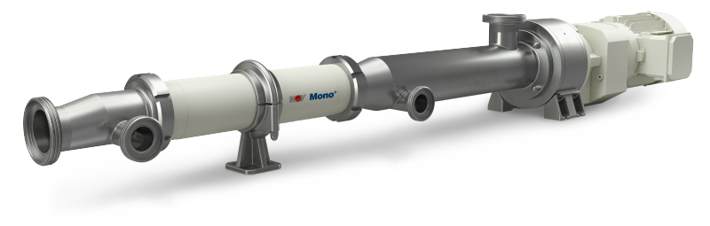 Hygienische Exzenterschneckenpumpe aus Edelstahl mit zus&auml;tzlichen Anschl&uuml;ssen f&uuml;r die CIP-Reinigung