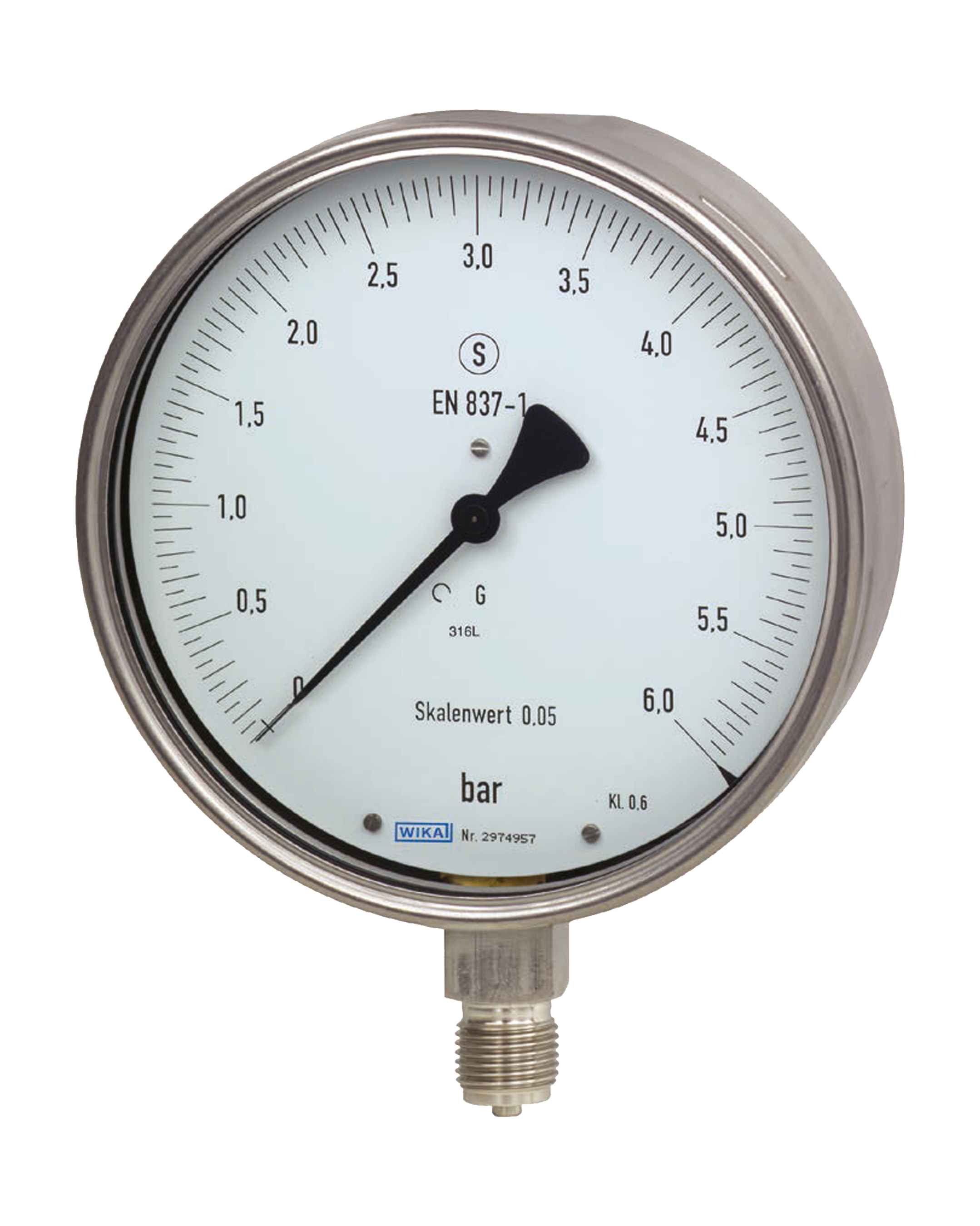 Testmanometer i sikkerhetsutførelse, klasse 0.6 WIKA manometer type 333.30