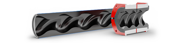 Querschnitt auf den vulkanisierten und entnehmbaren Stator von NOV Mono. 